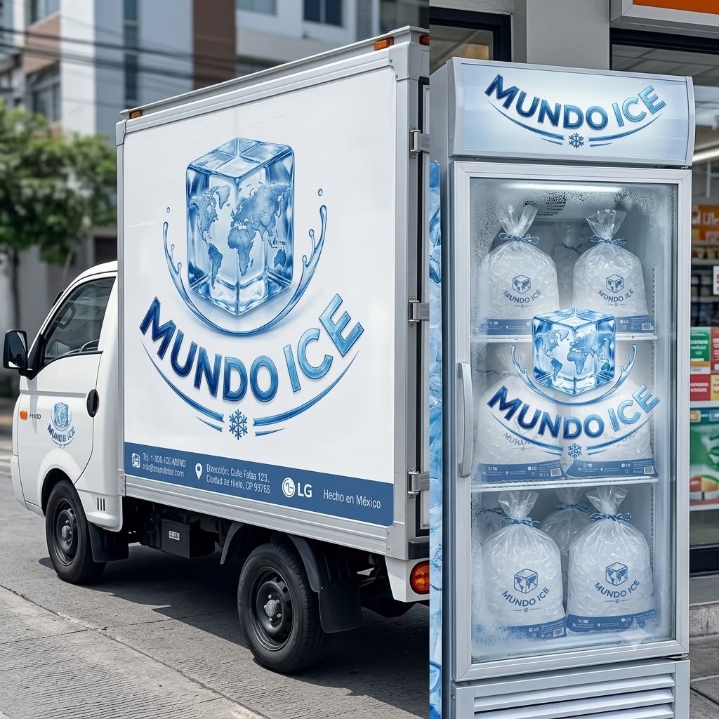 Vehículo y exhibidor con imagen de Mundo Ice